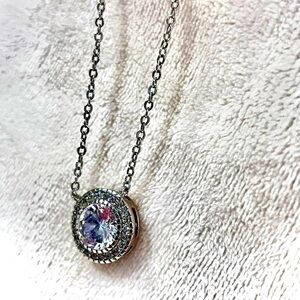 Elegant  Swarovski Halo Crystal Silver Necklace
